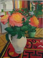 Claude Renaud - Vase blanc avec roses